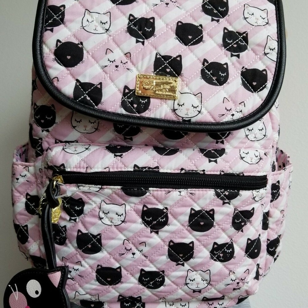 Betsey Johnson Backpack Cats Pink White Black - Picture 1 of 8